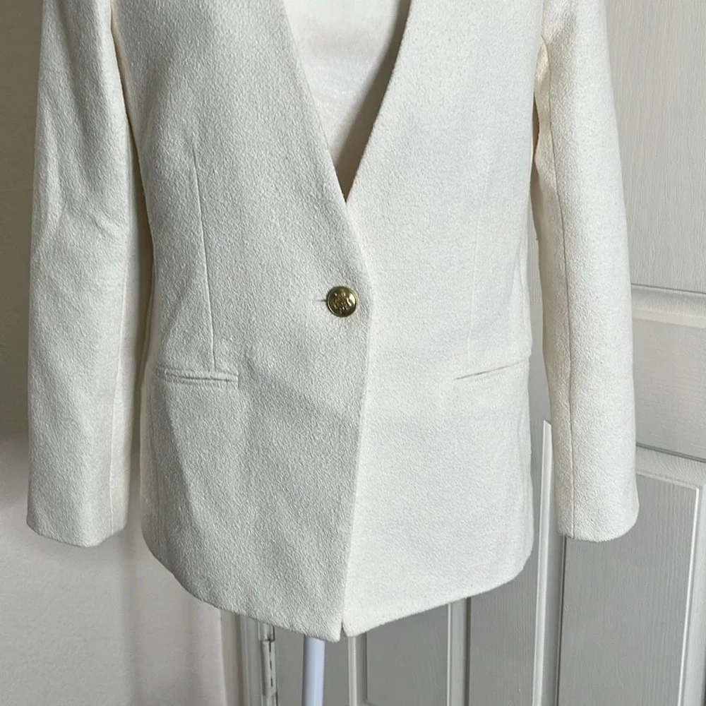 J Crew Collection Alfie Collarless Blazer Cotton Bouclé Relaxed Fit sz 4 White‎